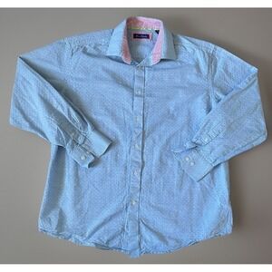 Alan Flusser Long Sleeve Button Down Shirt Blue Stitched Pattern Large JBHS